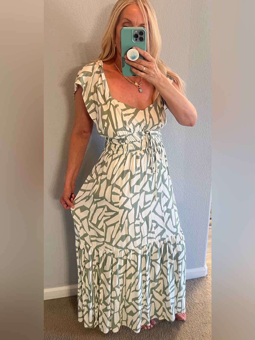Sage Printed Maxi Dress in Sage and White by Sage